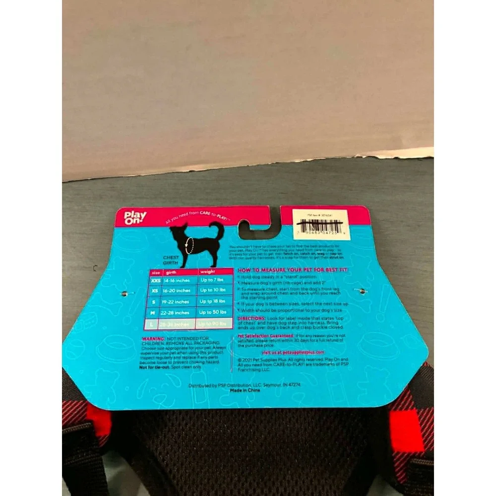 Play On Comfort Step-In Harness Dog Large Red Black New Buffalo Plaid Mesh Lined